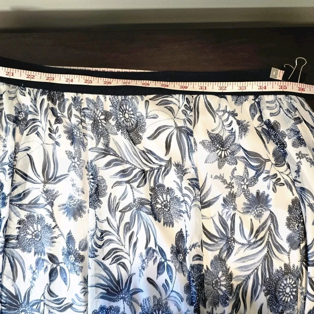 Westport Blue White Floral Skirt Women's Lined Elastic Waist Cottagecore Midi 12